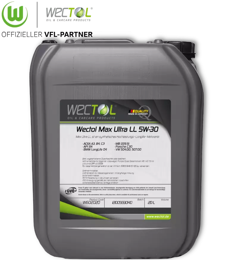 Wectol Motoröl 5W30 Max Ultra LL 5W-30 C3 / 20 Liter